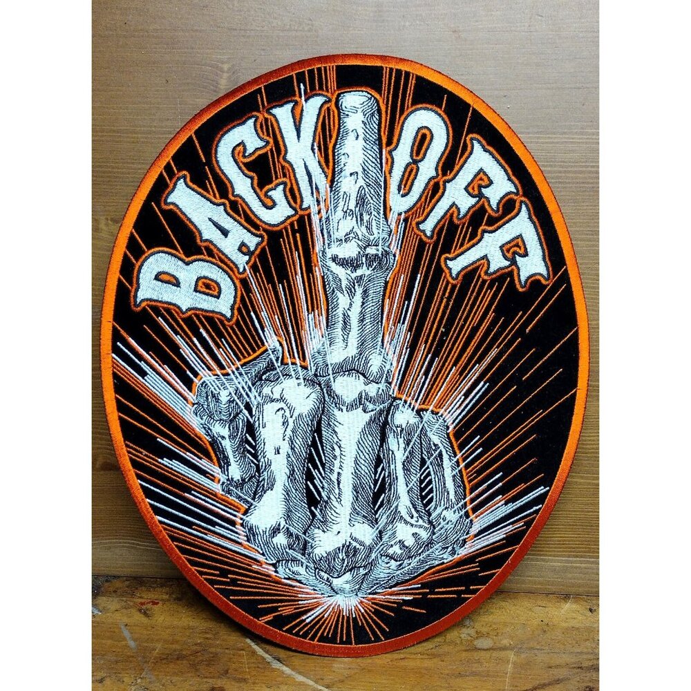 Hot Leathers Bone Finger Back Off 12" Patch and 5" Harley Patch